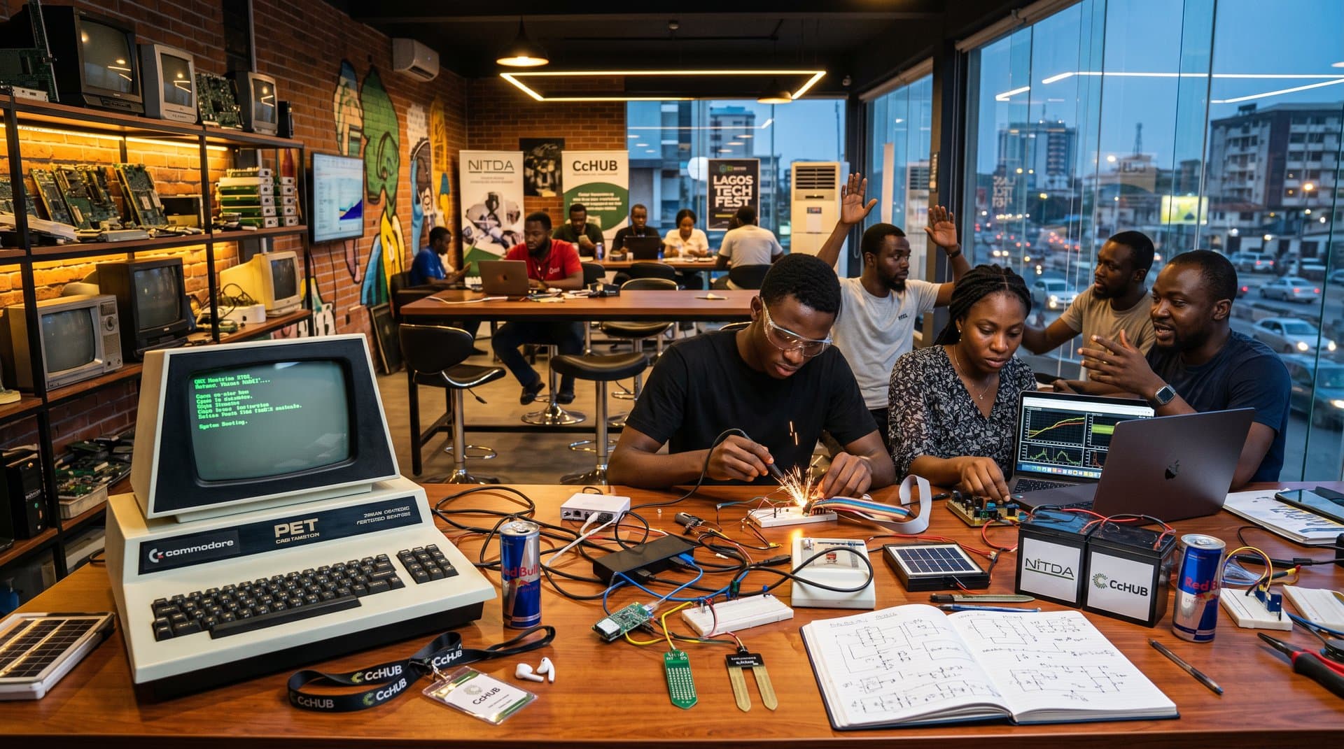Nigerian makers test QNX on restored Commodore 900 amid agritech prototypes in Lagos CcHUB workspace