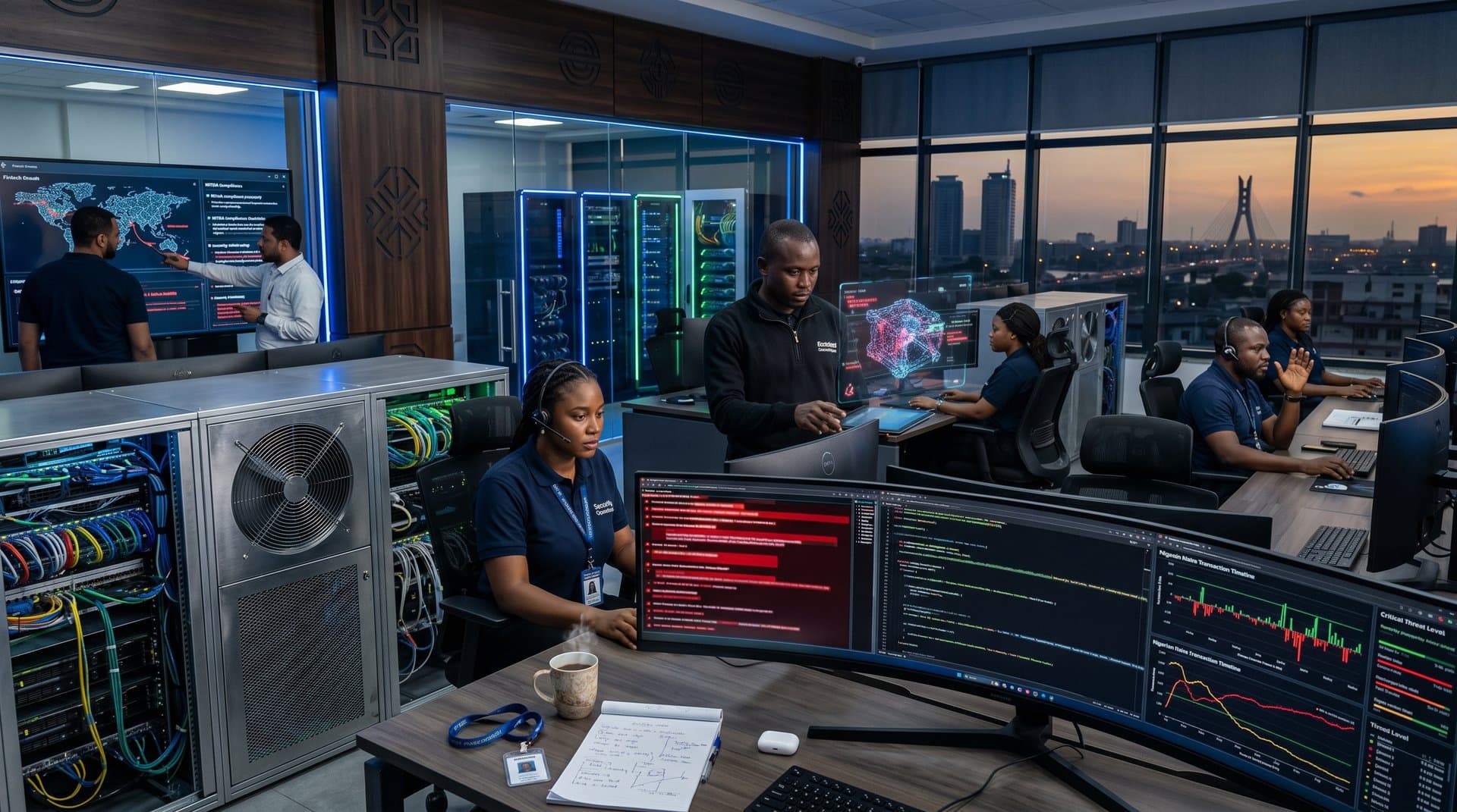 Cybersecurity team in Lagos monitors Ramp Sheets AI vulnerability and fintech data leak alerts