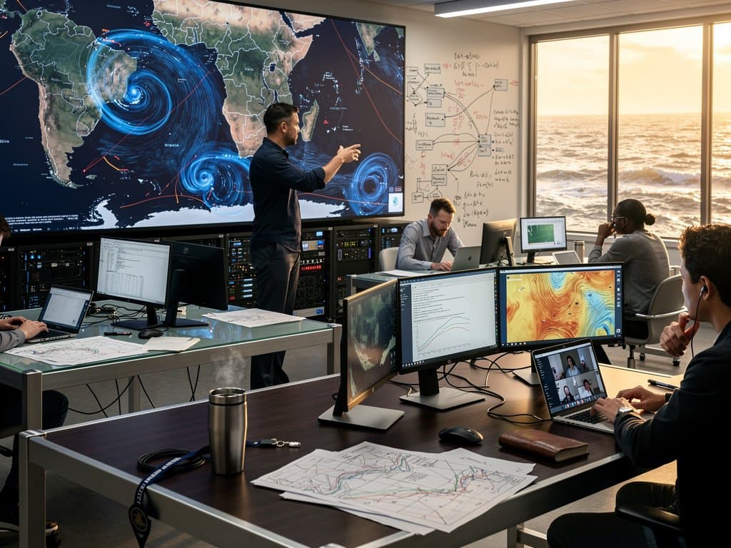 URI lab team reviews satellite AI maps of ocean currents off Nigeria's coast