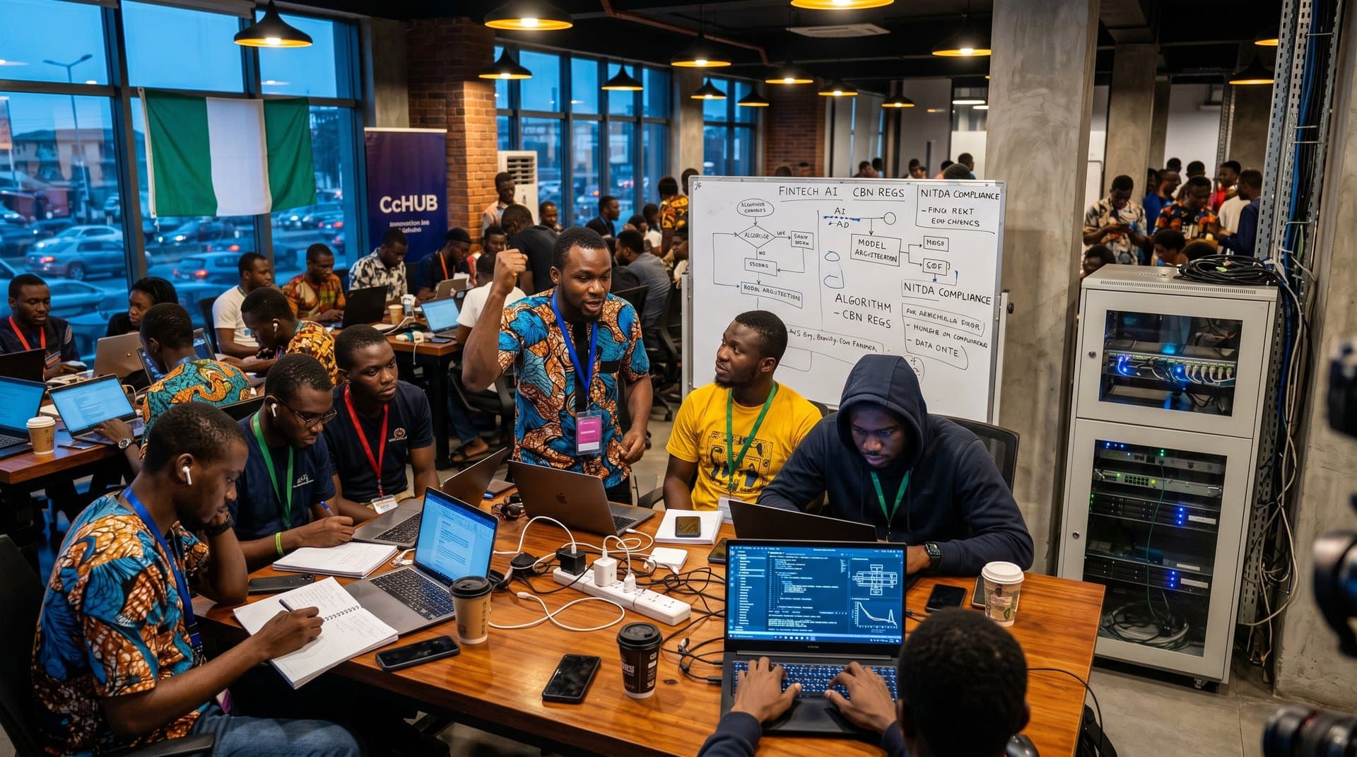 Nigerian developers collaborate on AI safety tools in Lagos tech hub amid hackathon energy