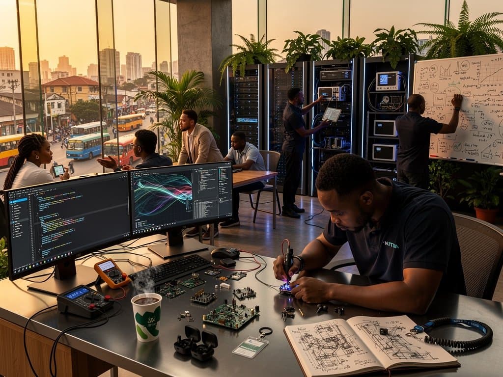 Lagos engineers build solar AI gadgets in vibrant hub overlooking city skyline